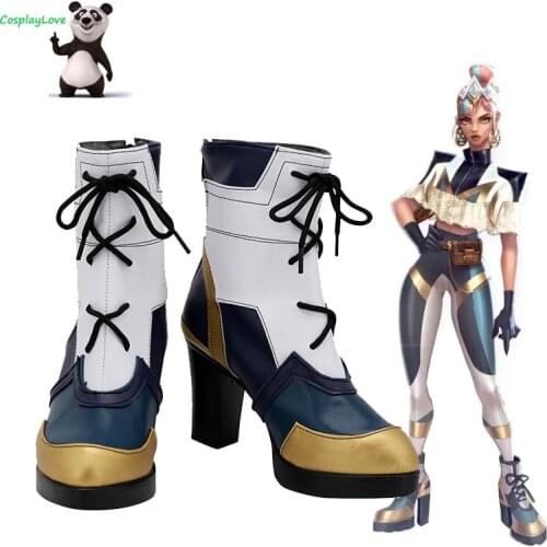 GAME LOL Cosplay Prestige Edition True Damage Qiyana White Blue Golden Shoes Cosplay Long Boots Leather Custom Made CosplayLove