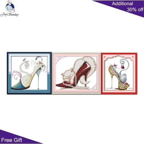 Joy Sunday High Heels Cat Home Decor J044(1) (2) J101 14CT 11CT Stamped and Counted Fashion High Heels And Cat Cross Stitch Kits