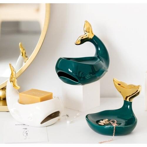 Nordic Home And Hotel Bathroom Accessories Double Layer Soap Holder Ceramic Soap Dish With Drain Ocean Series Soap Container