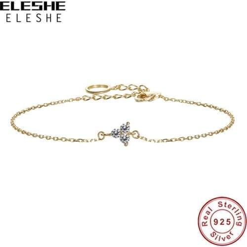 ELESHE Wholesale 100% 925 Sterling Silver Lotus Bracelet with Zircon Flower Chain 18k gold plated Bracelet For Women Party Gift