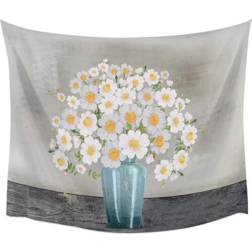 Oil Painting Texture White Rose Flower Tapestry Wall Hanging Home Wall Decor Bedroom Tapestry Wall Hanging Yoga Mat Picnic Mat