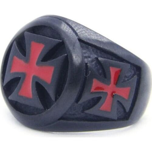 1pc New Design Black Red Cross Ring 316L Stainless Steel Jewelry Band Party Men Boys Red Color Cross Ring