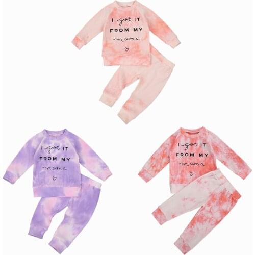 1-5Years Toddler Baby Girl Tie-Dye Printed Autumn Clothing Set Long Sleeve O-Neck Top Shirt Long Pants 2Pcs 3Colors Outfit Set