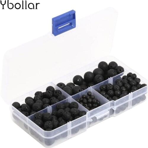 1 Box 300pcs Natural Stone Beads Black Rock Volcanic Lava Beads 4 6 8 10mm Round Loose Spacer Bead For DIY Jewelry Making