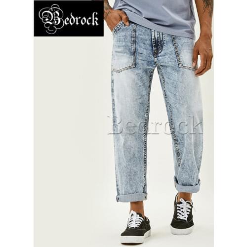 Mbbcar 11oz summer Thin AMI Kaji Red Line Denim work wear wide leg dad pants washed and Whiten Cropped denim jeans for men 7124