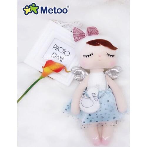 Metoo Curly Angel Plush Stuffed swan crown Cute Animals For Kids Toys Angela Doll For Girls Birthday Christmas Gift Dress