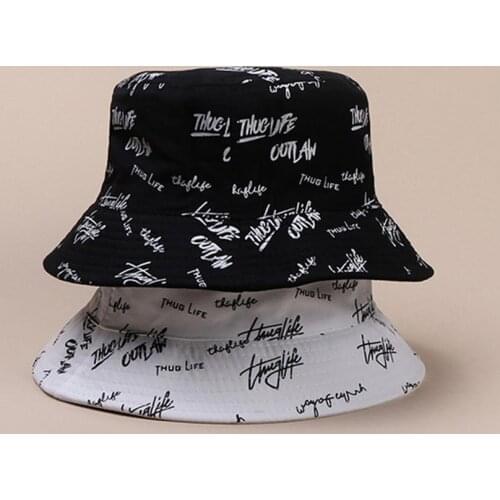 Fashion Women English Letters Cotton Reversible Sun Protection Cap Bucket Hat Bucket Hat