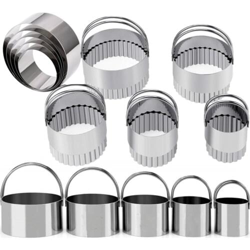 5 Pieces Biscuit Cutter Set Stainless Steel Round Cookie Cutters With Handle Biscuit Baking Moulds