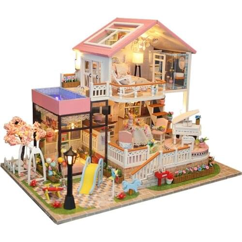 Diy Miniature Dollhouse Kit Wooden Little House With Remote Control Adult Doll House Furniture Toys For Children New Years Gift