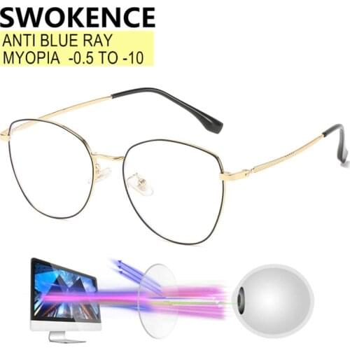 SWOKENCE Anti Blue Light Prescription Glasses For Nearsighted -0.5 to -10 Men Women Myopia Spectacles For Computer Workers F095