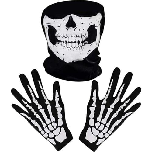 Halloween Skeleton Gloves Mask Halloween Cosplay Costume Accessories Unisex Non Slip Horror Hand Bone Skull Grimace Mitten Mask