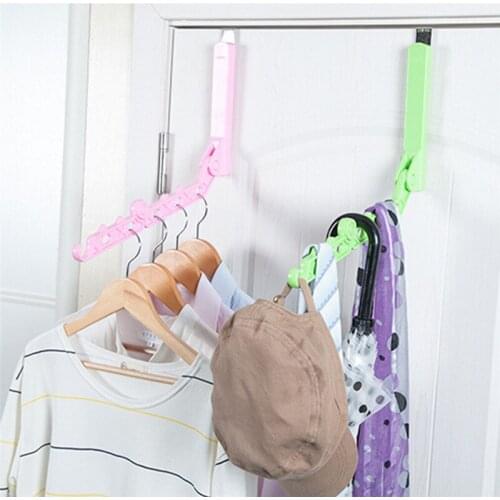 Door Hanging Foldable Clothes Hanger Magic 5 Hole Hanger Rack With Hook Space Save Clothing Tie Organizer Creative Drying Rack