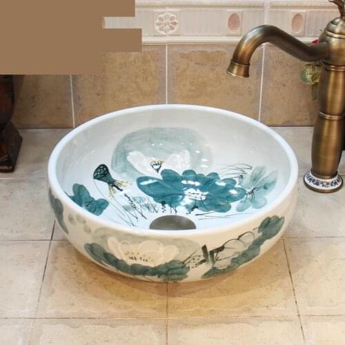 35cm Europe Vintage Style Art wash basin Ceramic Counter Top Wash Basin Bathroom Sinks ceramic wash basin bowl small