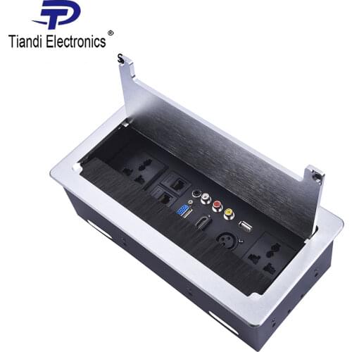 Clamshell desktop socket aluminum alloy panel 2 Universal power HDMI VGA 3.5 audio USB video multimedia Information outlet box