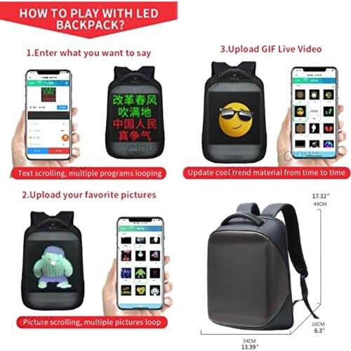 SmartLED Screen Backpack Black Customizable Laptop Backpack with APP Unisex G5AE