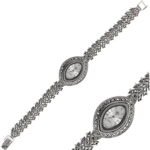 Silver 925 Sterling Marcasite Sleeve Clock
