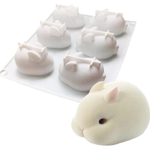 Cute 3D Rabbit Shape Silicone Cake Mold 6-cavity Mousse Dessert Baking Bunny Mold Chocolate Bakeware Pastry Decorating DIY Mould