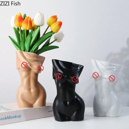 Body Art Ceramic Vase Bust Figure Flower Pots Decorative Artificial Flowers Floral Arrangement Desktop Ornaments Portrait Statue