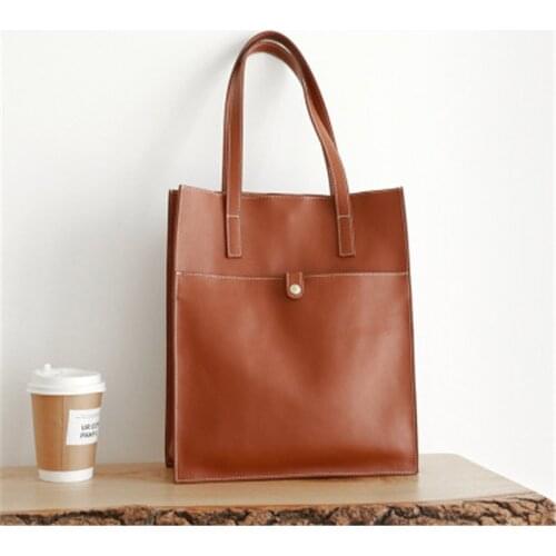 Women original design first layer cowhide tote for female real leather handmade black brown apricot shopping one shoulder bag