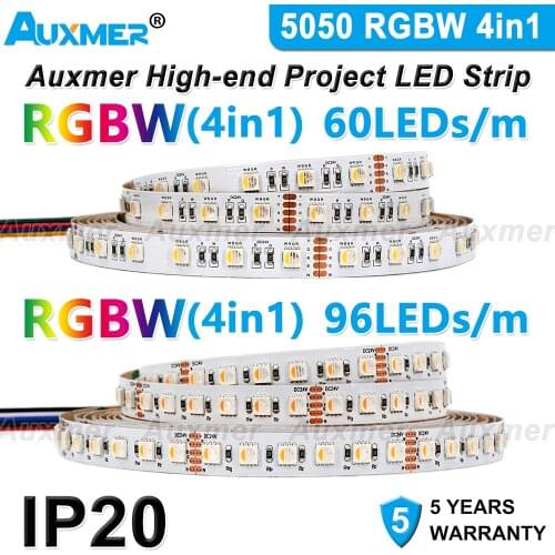 5050 RGBW 96LEDs/m,4in1 LED Strip,IP20,30.7W/m,24V,CRI80/90,Adjustable color and brightness,Indoor use, KTV,DIY