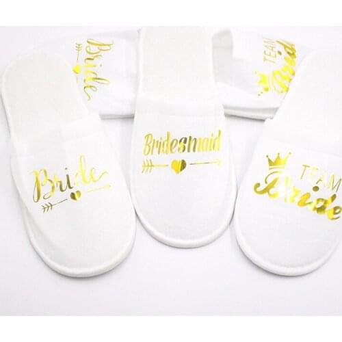 Guest Hotel Slippers Wedding Party Maid Of Honor Bridesmaid Slipper Hotel Travel Spa Shoes New Gold Glitter Letter Flip Flop