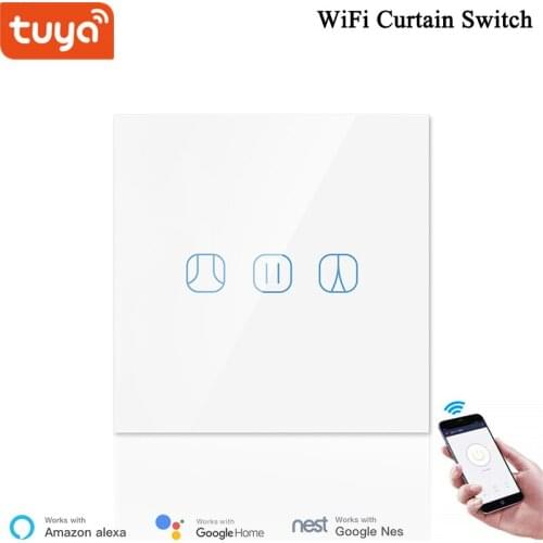 Tuya Smart WiFi Curtain Switch Smart Touch Wall Switch 100-250V EU Curtain Switch Alexa Compatible APP Wireless Control No Hub