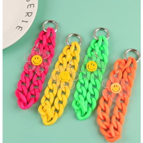 Creative Sun Flower Keychain Candy Color Acrylic Opening Buckle Key Ring Accessories Female Bag Car Pendant Keyfob Decoration