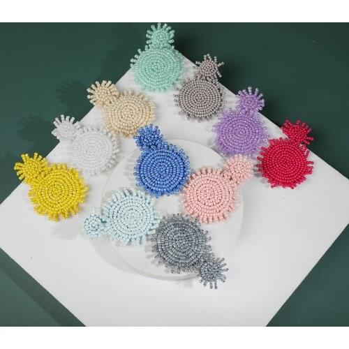 Bohemian Big Round Dangle Earring for Women 2019 Trendy Beads Handmade Tassel Fringes Earring Boho Bridal Wedding Jewelry ZA