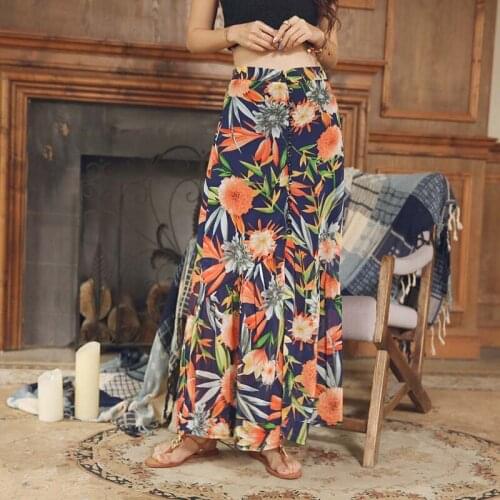 2018 sexy women button printed bohemian skirt floral skirts chiffon summer plus size girl clothing Fashion flower High Waisted