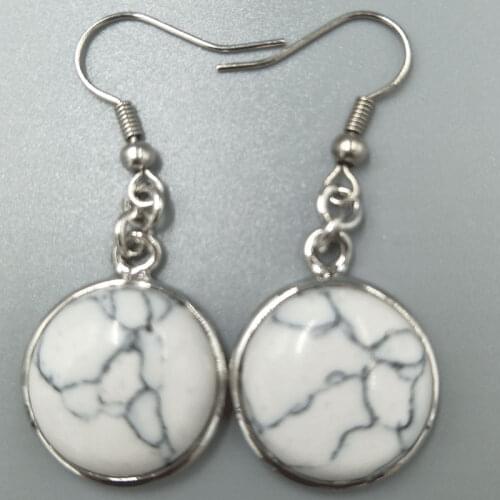 Free Shipping Women Fashion Jewelry 18mm White Howlite Round Beads Dangle Earrings C5305