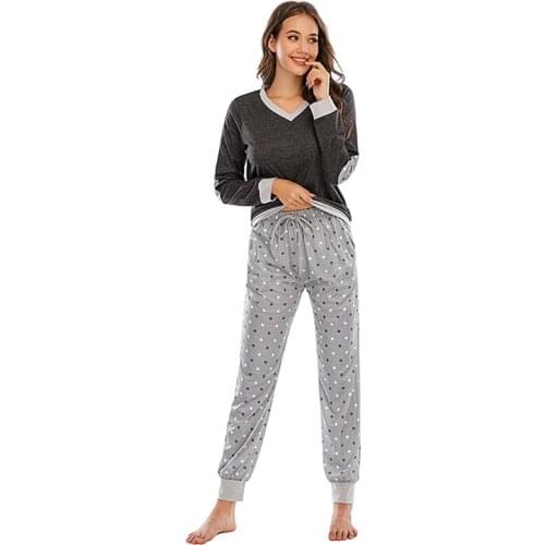 Ladies Home Service Wave Point Autumn And Winter Pajamas Long-sleeved Sleep Pants Set Pajamasia Two-piece Set