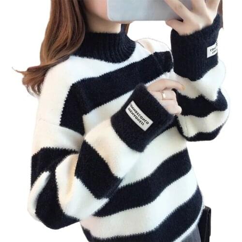 Sweater Women Turtleneck Pullover Jumper Stripe Knitted Sweaters Clothes Vestidos Pull Femme Top Korean Fashion Sueters De Mujer