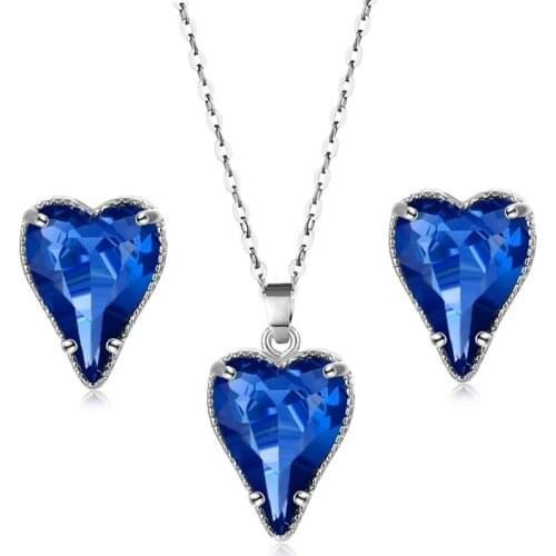 Titanic Heart Of Ocean Blue Heart Love Forever Pendant Necklace Earrings Jewelry Sets For Women Stud Earrings Wtih Earrings Back