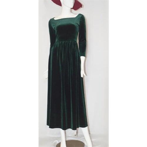 Women Autumn Winter Velvet Dress Square Collar Full Sleeve Empire Long Dress Vintage Elegant Party Dress Plus Size Vestido M-6XL