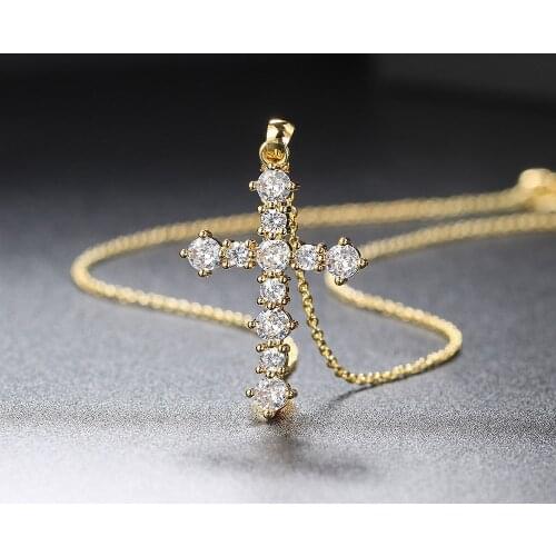 Cross Necklaces For Women Men Gold Color Iced Out Zircon Crystal Pendant Choker Necklace Religious Beliefs Jewelry Gift OHP079