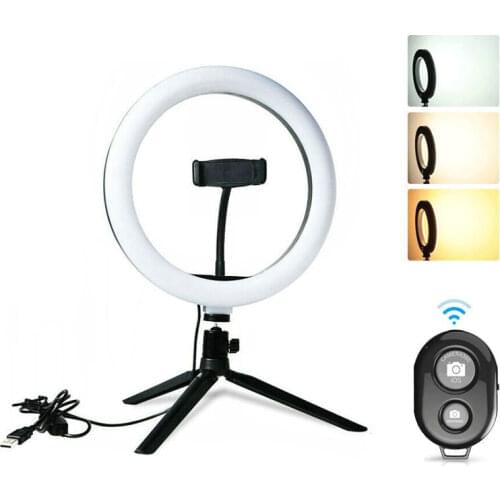 10" Selfie LED Fill Ring Light w/Tripod Stand+Phone Holder+Remote Kit for Live Stream Makeup Online Shooting video Lighting 26CM