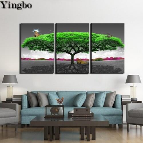 3 pcs diamond painting Green tree landscape Wall decor 3d Picture diamond mosaic set diamond embroidery full square round