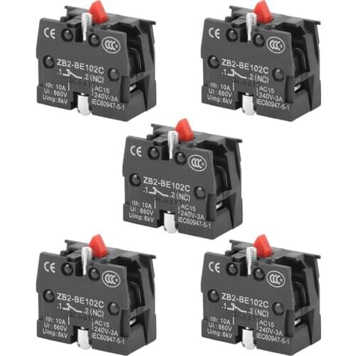 5PCS 10A 600V ZB2-BE101C/BE102C Normal Open Close NO NC Push Button Joystick Switch