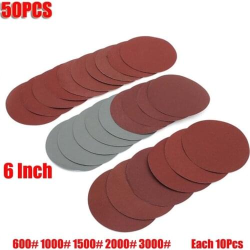 50Pcs 6" Flocking Sandpaper Sheet 150mm Brushed Sheet Self-adhesive Disc Air Grinding Polishing Sandpaper Back Flocking Sheet