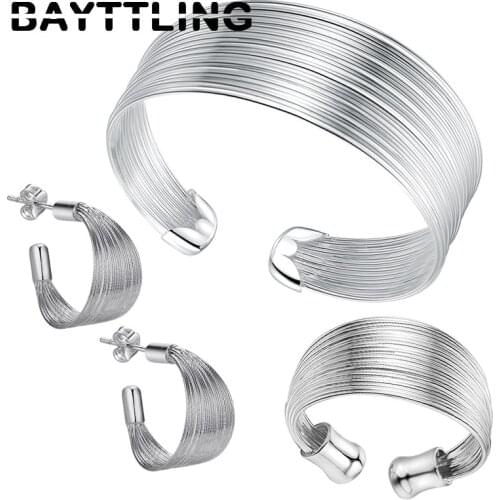 BAYTTLING 925 Sterling Silver Bracelet Ring Earring Set For Woman Fashion Jewelry Wedding Set Gift