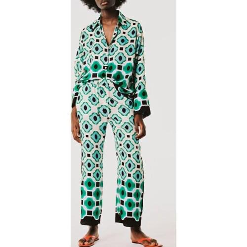 New product fashion ladies geometric print trousers elastic waist loose trousers female wide leg long pants