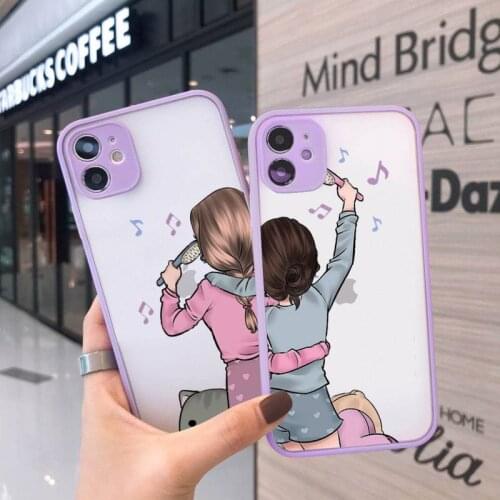 Girls Bff Best Friends Forever Phone Case For iPhone 12 11 Mini Pro XR XS Max 7 8 Plus X Matte transparent Purple Back Cover