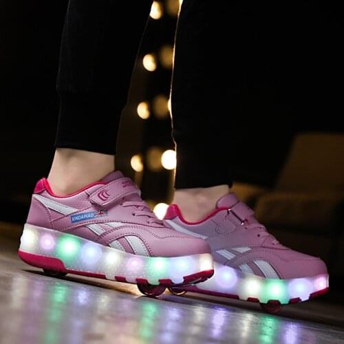 Size 28-40 2021 LED Usb Charging Roller Shoes for Girls Glowing Light Up Luminous Sneakers with Wheels Kids Rollers Skate Shoes