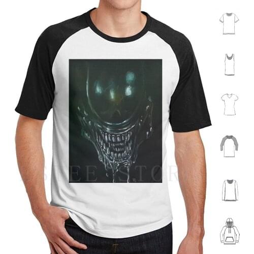 Smile T Shirt Print Cotton Xenomorph Black White Drool Hello Smile Facehugger Green Movie