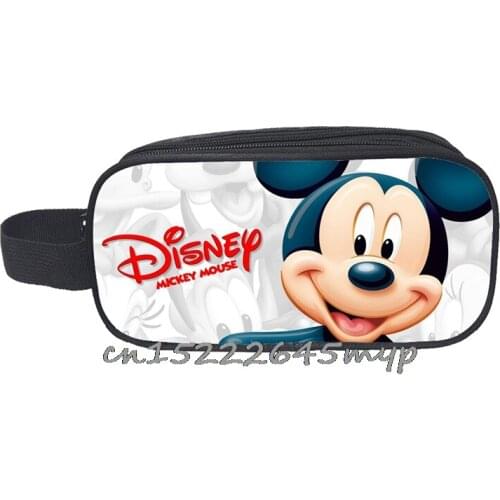 Pencilcase Canvas Storage Bag Cute Mickey Mouse Minnie Cosplay Pencil Bag Double Cabinet Large Capacity Pen Case Disney