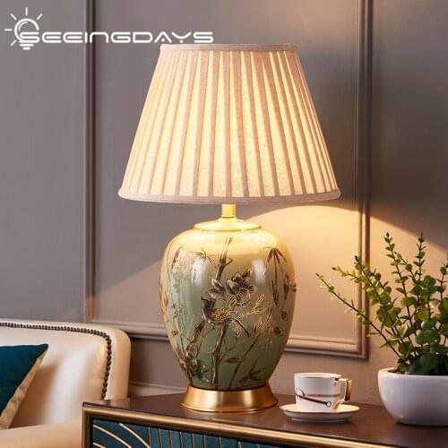 40x66cm American Style Ceramic Table Lamp For Bedroom Bedside Lamp Large Lamp For Living Room Tea Table Villa Study Lamps