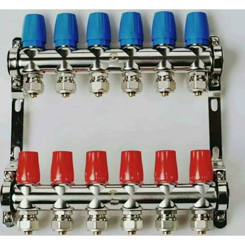 Stainless steel heating water manifold 2/3/4/5/6/7/8/9 way DN25 household floor heating manifold for 1/2 pex
