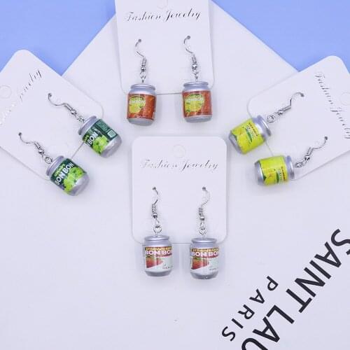 Creative Drink Jam jar Cans Drop Earrings for Women Girl 2020 Funny Drinking Style Cartoon Transparent Bottle Dangle Earrings
