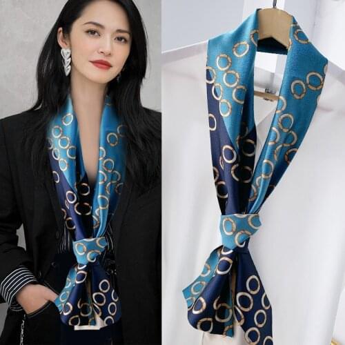Small Long Narrow Satin Silk Neckercheifs For Women Double-Sided Printing Hairband Spring Autumn Fashion Ribbon Waist Tie Scarf