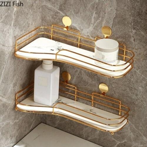 Bathroom Wall Shelf Metal and Ceramic Wall-mounted Storage Rack Punch-free Wall Hanging Bathroom Supplies Storage Tool Shelf